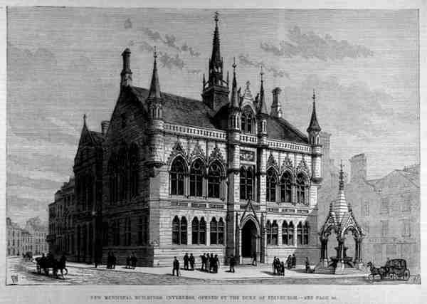 Nowe budynki miejskie, Inverness: Otwarte przez księcia Edynburga, z The Illustrated London News, 28 stycznia 1882 autorstwa English School