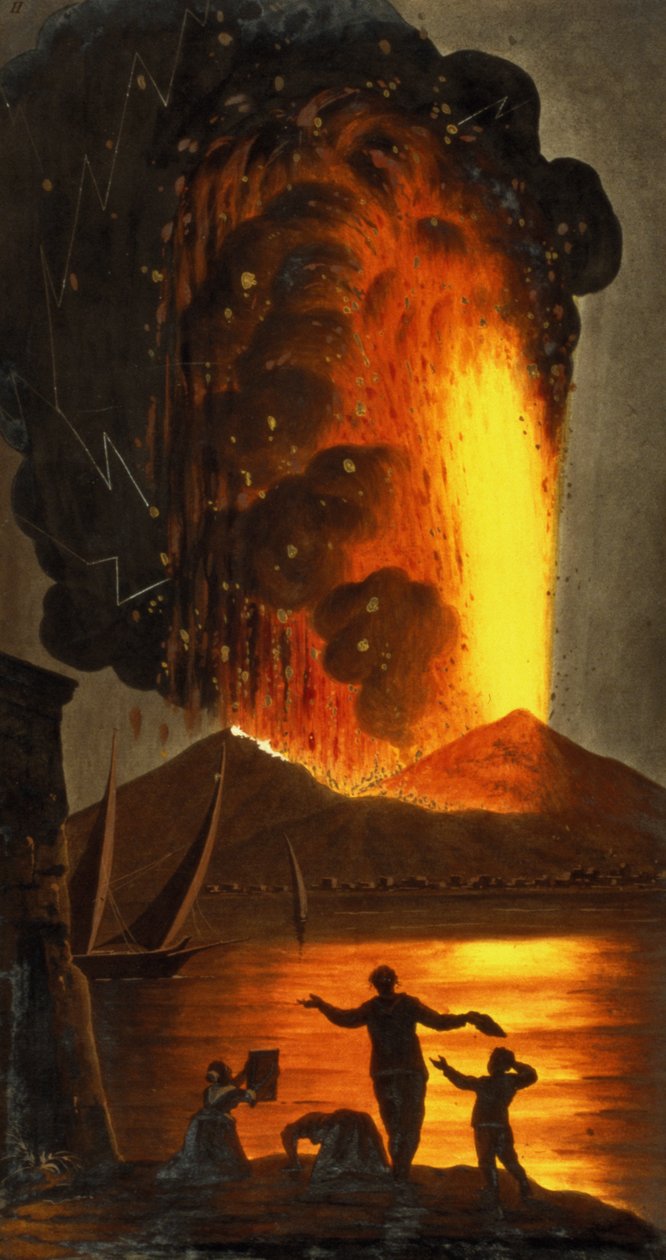 Nocny widok erupcji Wezuwiusza, płyta II z Campi Flegrei Sir Williama Hamiltona (suplement), 1779 (wc) autorstwa English School
