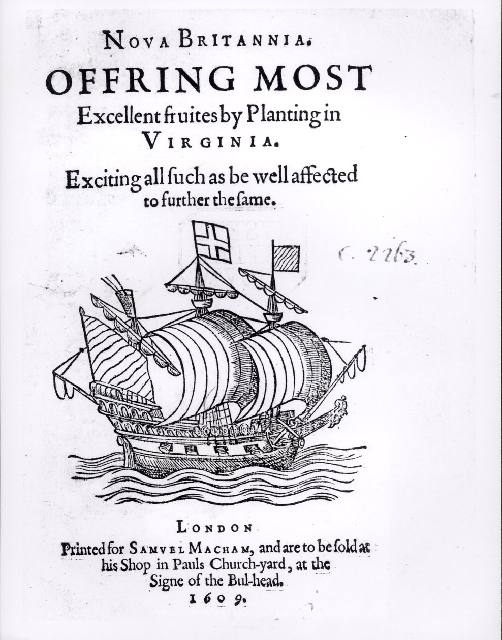 Nowa Brytania. Oferowanie najdoskonalszych owoców przez sadzenie w Wirginii, 1609 autorstwa English School