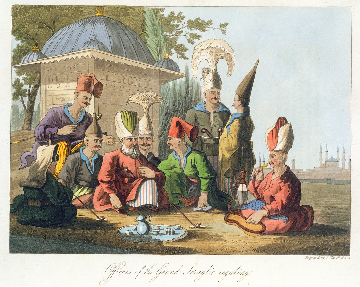 Oficerowie Wielkiego Seraju Regaling, grawerowane przez Roberta Havell and Sons, c.1816 autorstwa English School