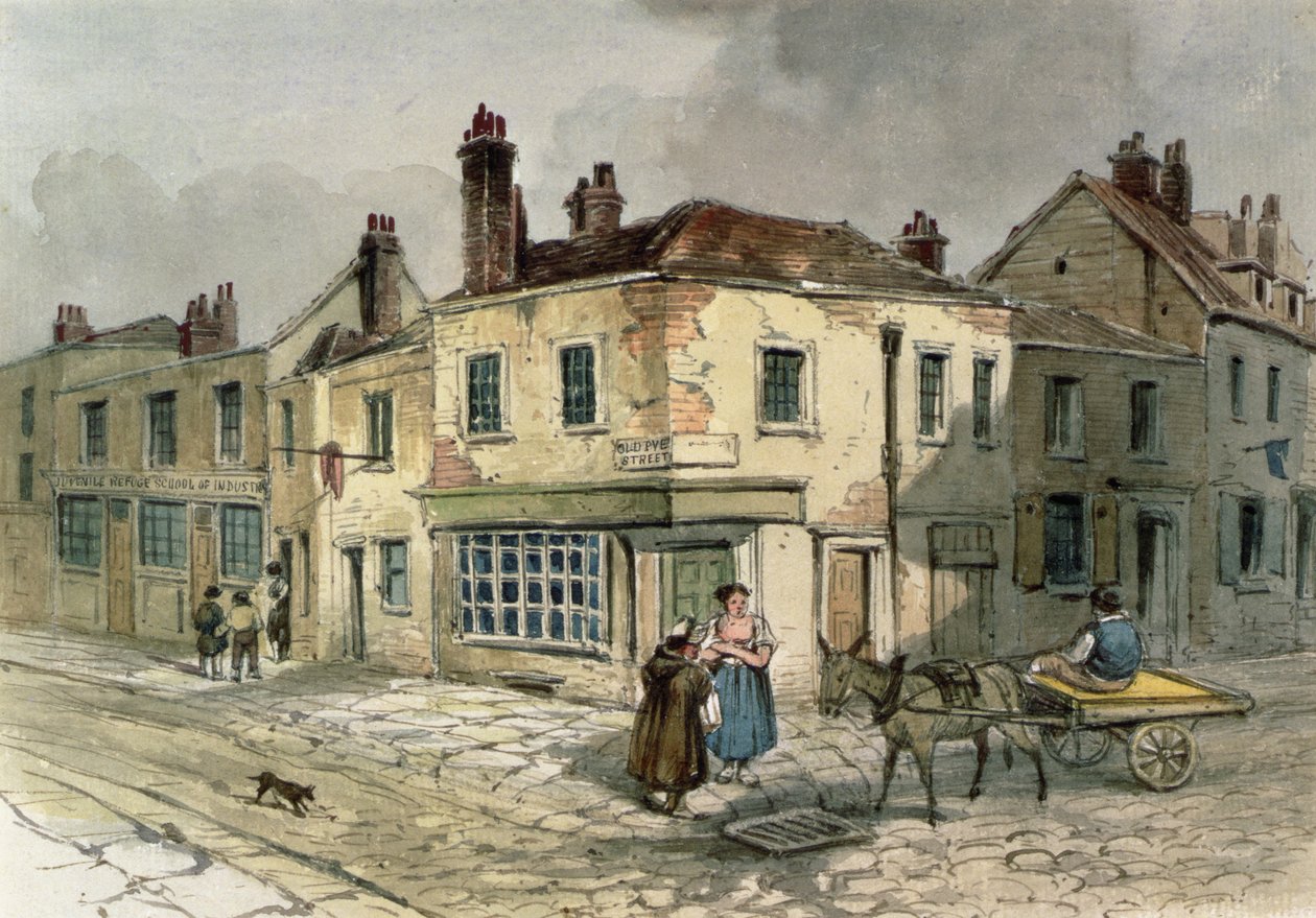 Old Pye Street, Westminster, 1849 (wc na papierze) autorstwa English School