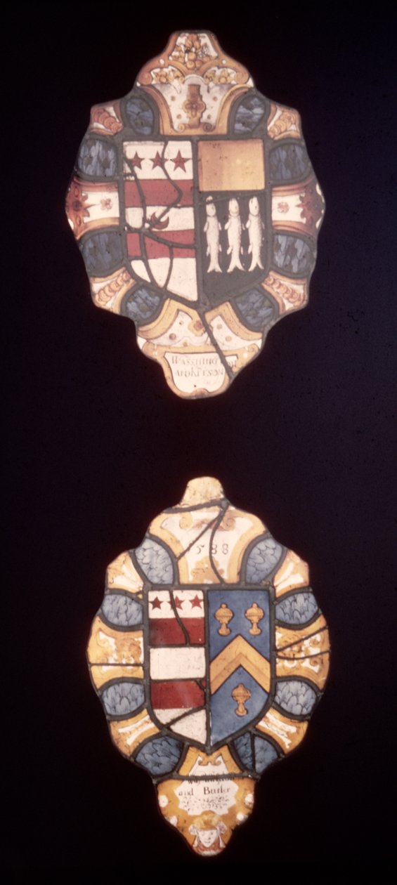 Panele z Washington and Kitson Arms oraz Washington and Butler Arms z Sulgrave Manor, 1588 autorstwa English School