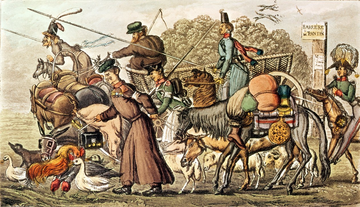 Część aliantów wkraczających do Paryża, 1814. Kontyngent rosyjski, Kozacy i grabieże autorstwa English School