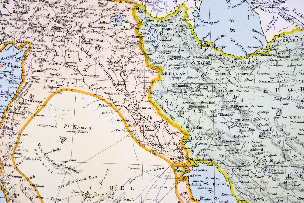 Częściowa mapa Bliskiego Wschodu w latach 90. XIX wieku, z 