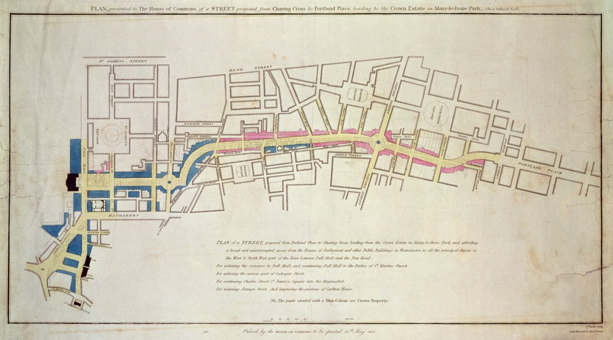 Plan proponowanej ulicy biegnącej od Charing Cross do Portland Place, 1848 autorstwa English School