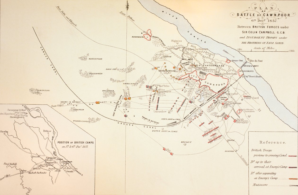 Plan bitwy pod CawnPore, 1883 autorstwa English School