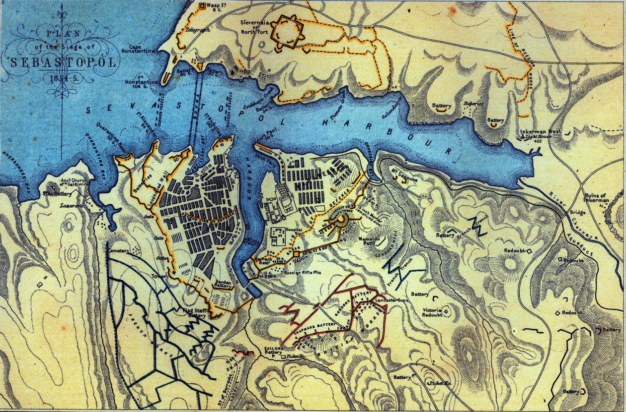 Plan oblężenia Sewastopola 1854-55, sztychowany przez Roberta Walkera, wyd. William Mackenzie, ok. 1860 r autorstwa English School
