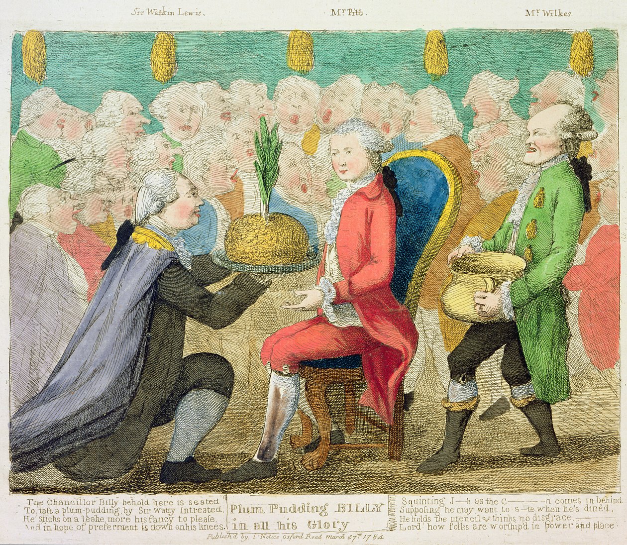 „Pudding śliwkowy Billy w całej swojej chwale”, 1784 (kolor grawerowany) autorstwa English School