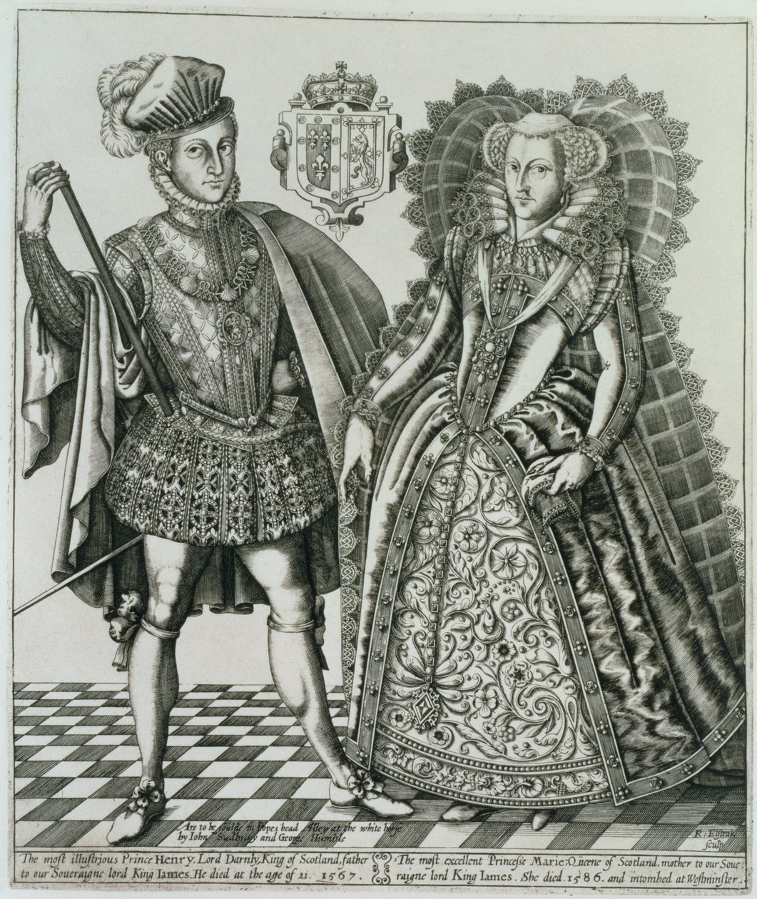 Portret Maryi, Królowej Szkotów (1542-87) i Henryka Stewarta, Lorda Darnleya (1545-67) z Księgi Królów, rytowany przez Renolda Elstrata (1571-ok.1630) 1618 autorstwa English School