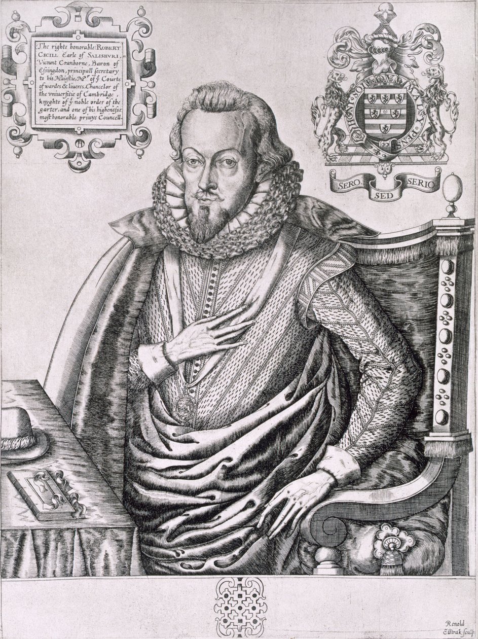 Portret Roberta Cecila (1563-1612) 1. hrabiego Salisbury, rytowany przez Renolda Elstracka (1571-c.1630) c.1607 autorstwa English School