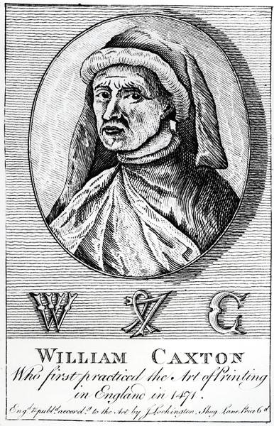 Portret Williama Caxtona (ok. 1422-91) i jego drukarni Mark autorstwa English School