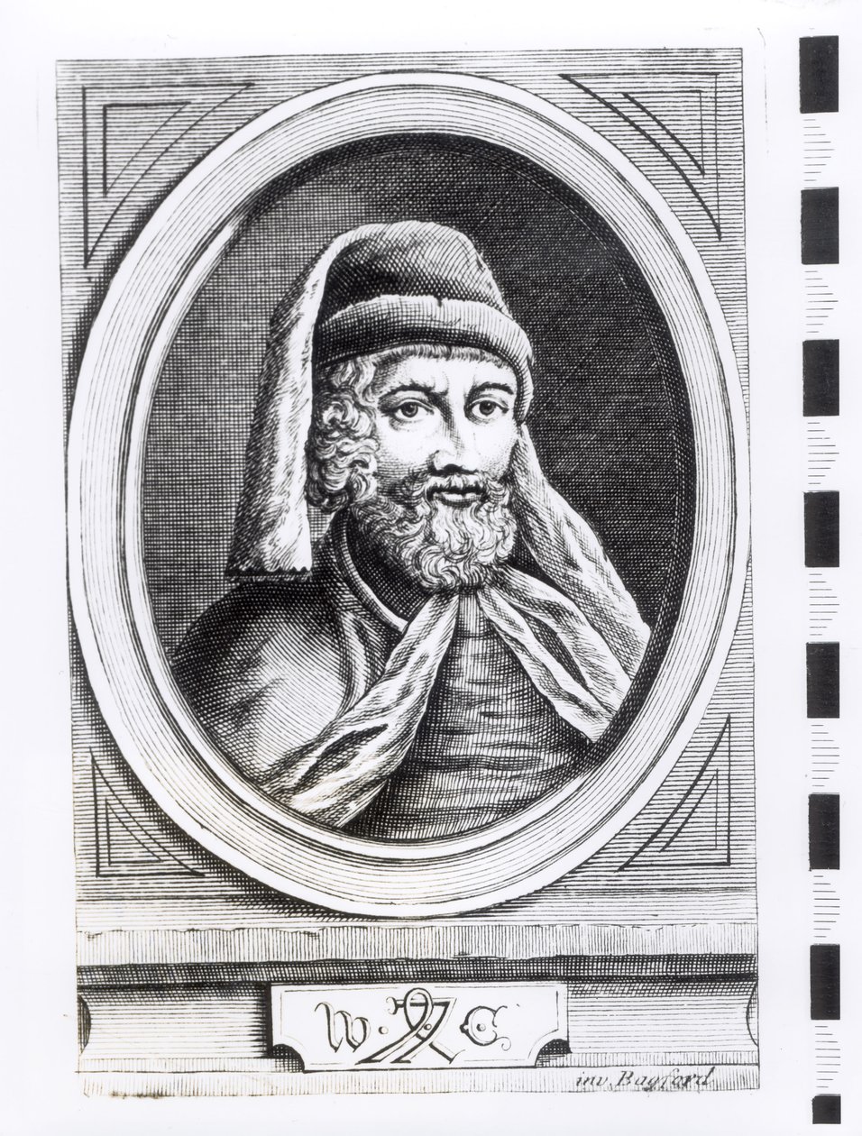 Portret Williama Caxtona (ok. 1422-91) i jego znak drukarza autorstwa English School