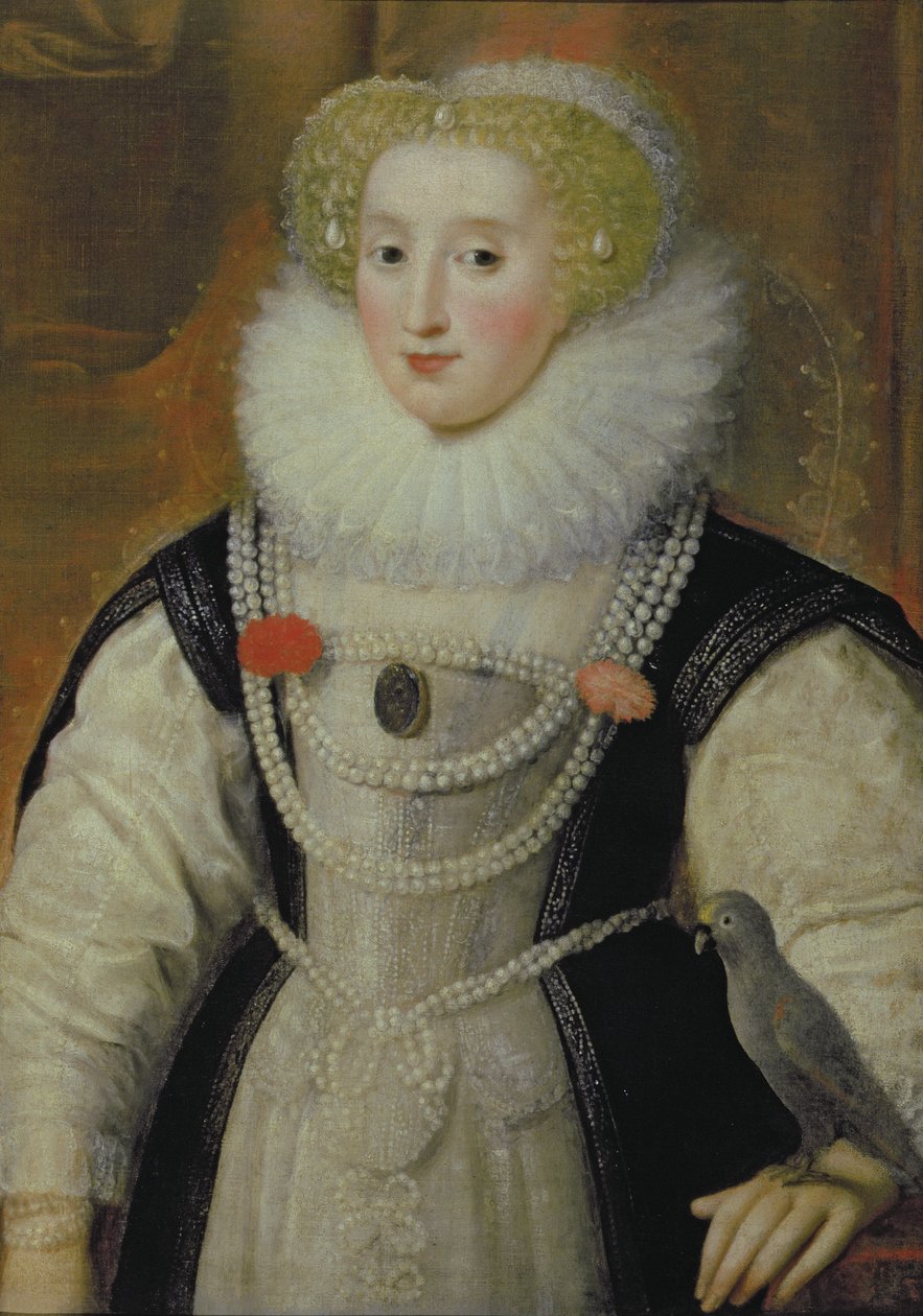 Portret damy elżbietańskiej z papugą autorstwa English School