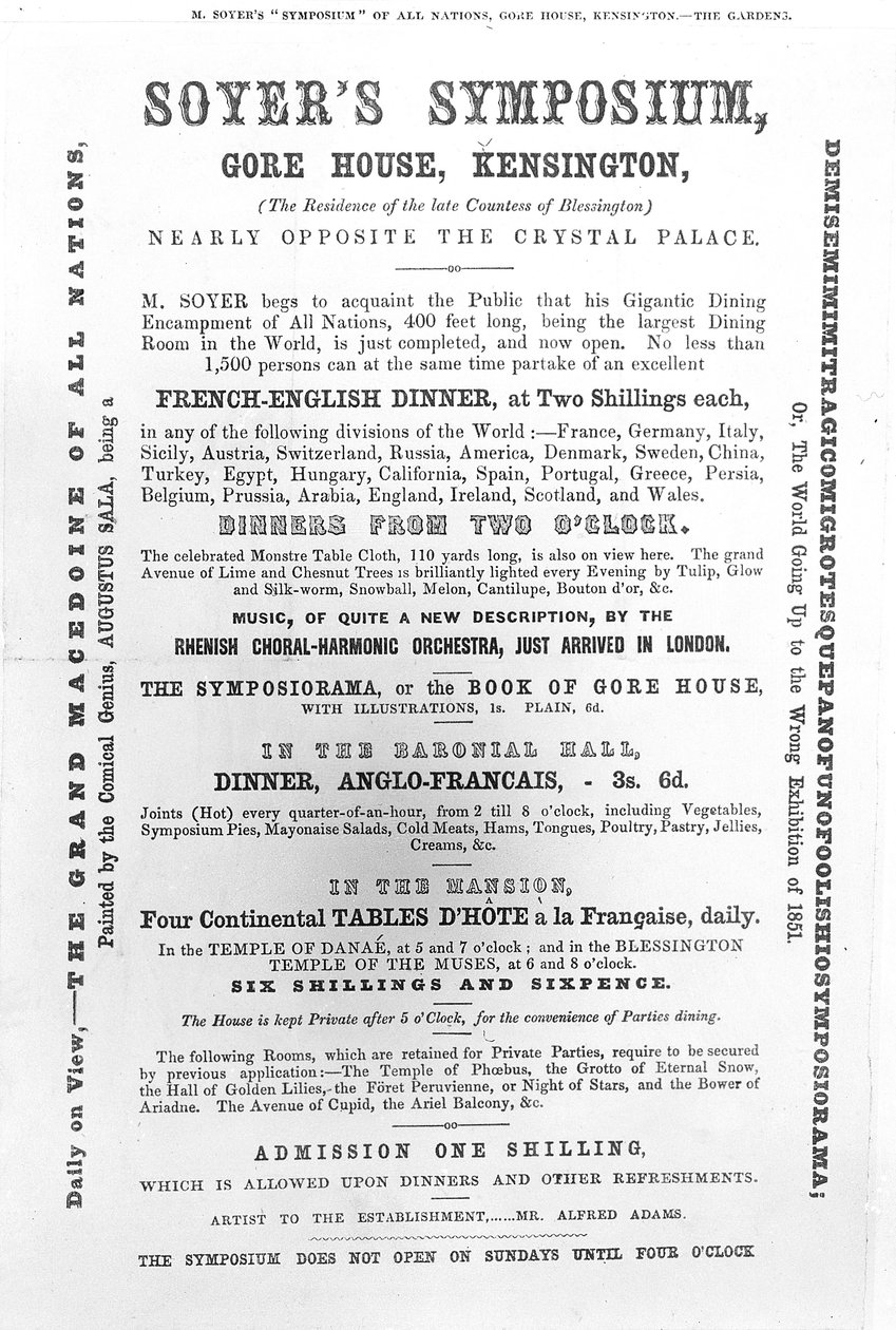 Plakat "Sympozjum Soyera", 1851 (papier drukowany) autorstwa English School