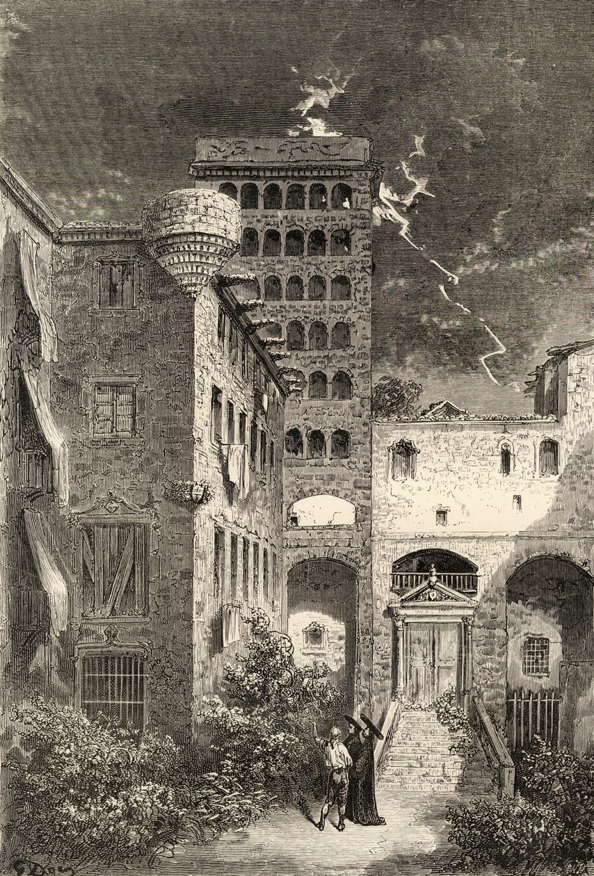 Więzienie Inkwizycji, Barcelona, Hiszpania, z „Spanish Pictures” wielebnego Samuela Manninga, opublikowanej w 1870 r. autorstwa English School