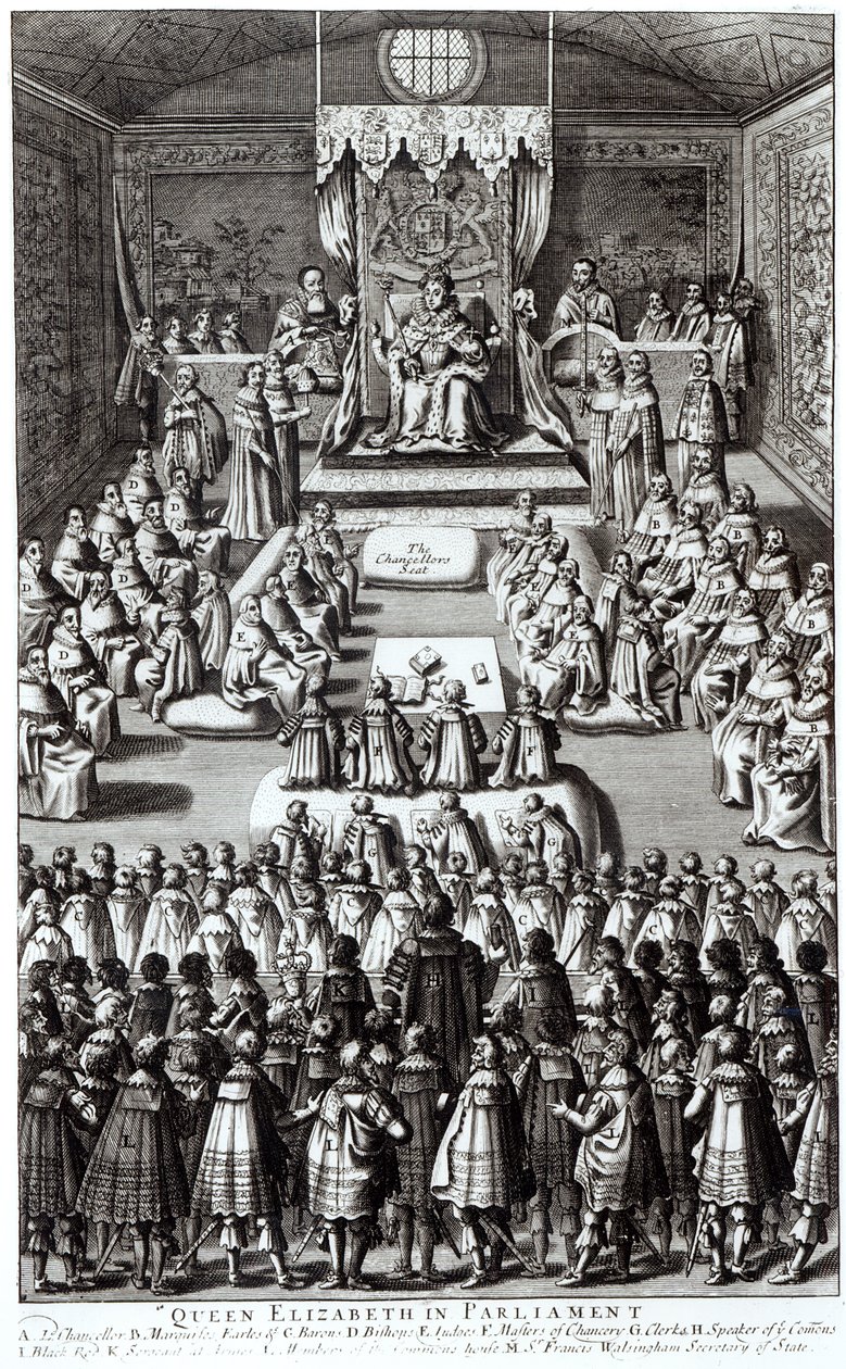 Królowa Elżbieta I (1533-1603) i Parlament autorstwa English School