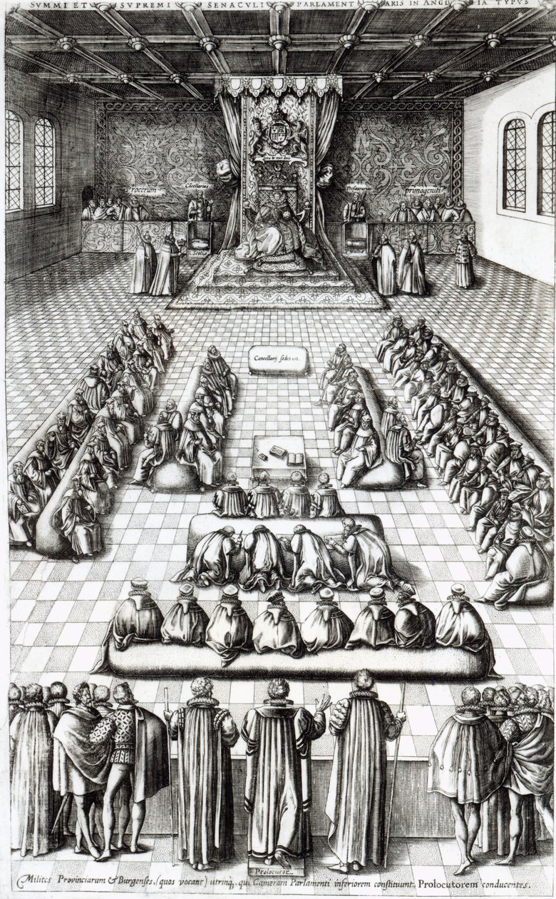 Królowa Elżbieta I (1533-1603) w parlamencie autorstwa English School