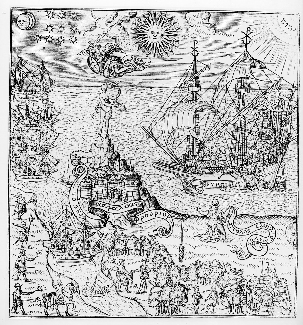 Królowa Elżbieta I (1553-1603) na pokładzie statku autorstwa English School