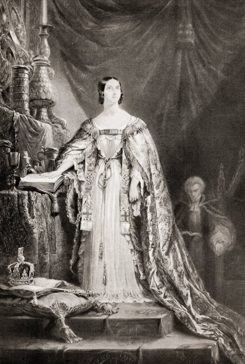 Królowa Wiktoria (1819-1901) składa przysięgę koronacyjną autorstwa English School