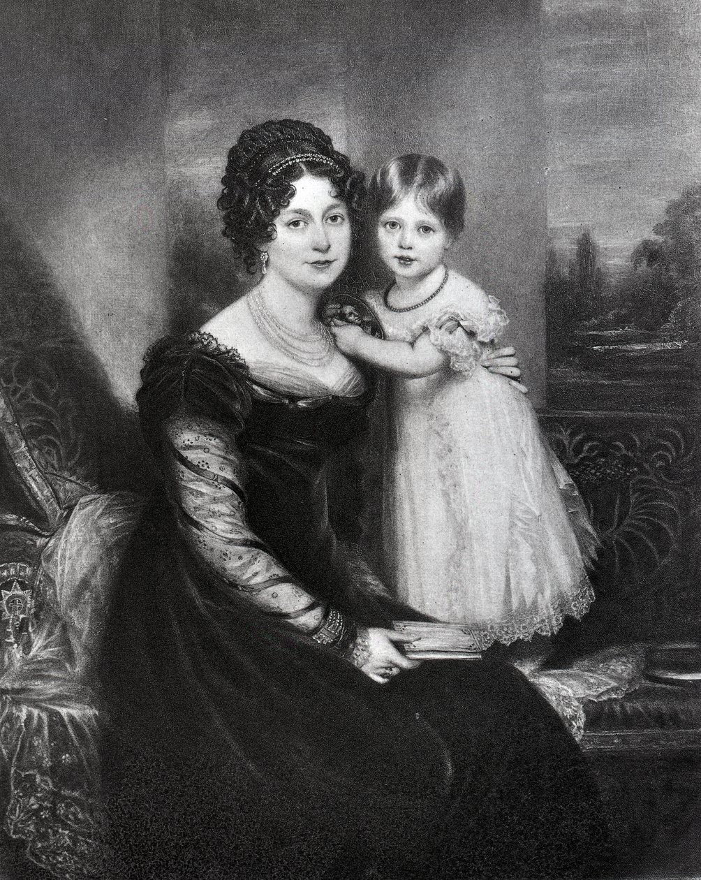 Królowa Wiktoria jako niemowlę z matką księżną Kentu, c.1822 autorstwa English School