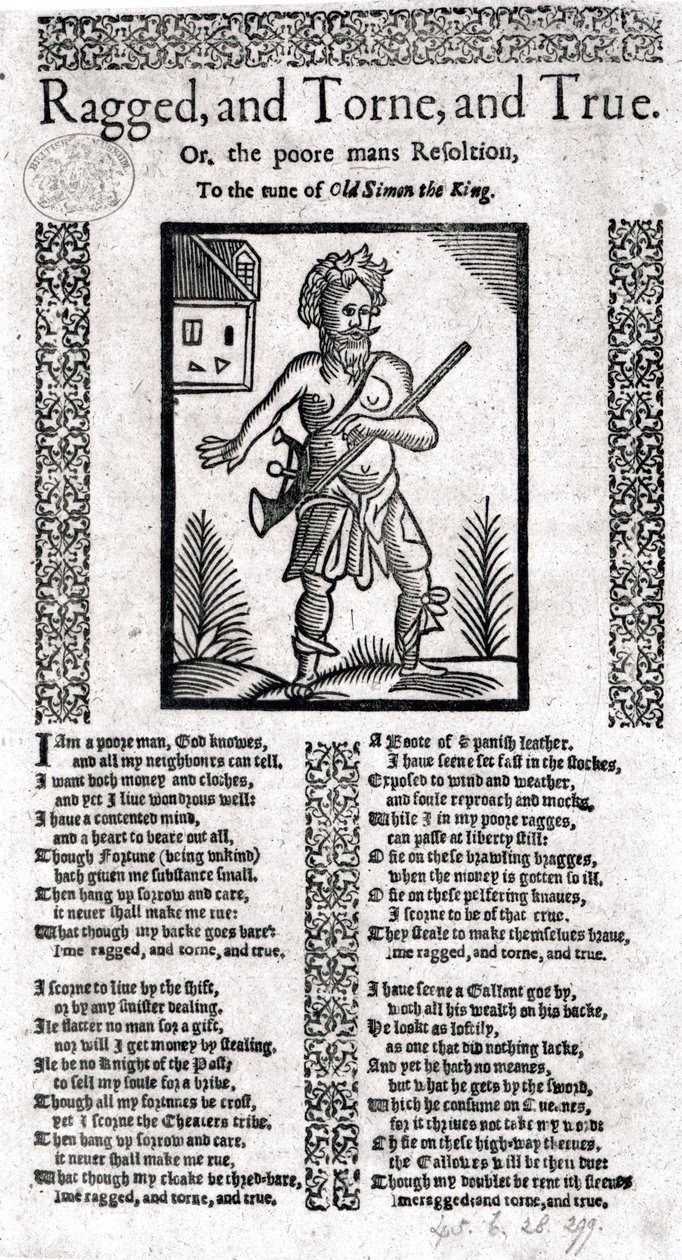 Poszarpany, rozdarty i prawdziwy, czyli Postanowienie biednego człowieka, ilustracja z „Księgi Ballad z Roxburghe” autorstwa English School