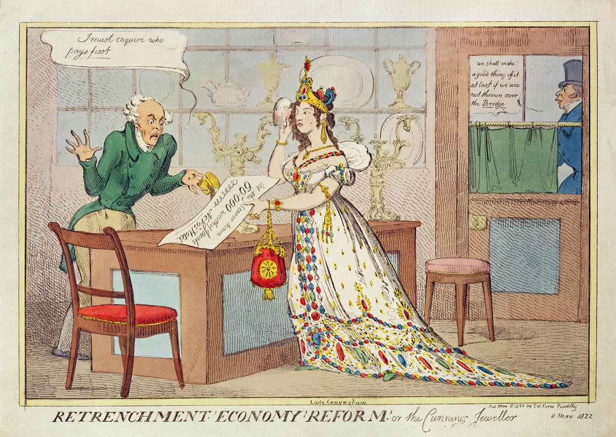 Reforma gospodarki okopowej lub przebiegły jubiler, 1822 (trawienie w kolorze) autorstwa English School