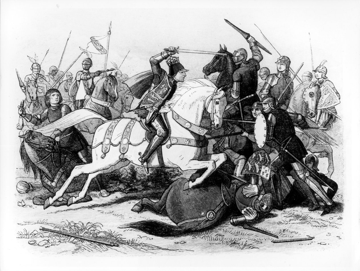 Ryszard III (1452-85) w bitwie pod Bosworth w 1485 autorstwa English School
