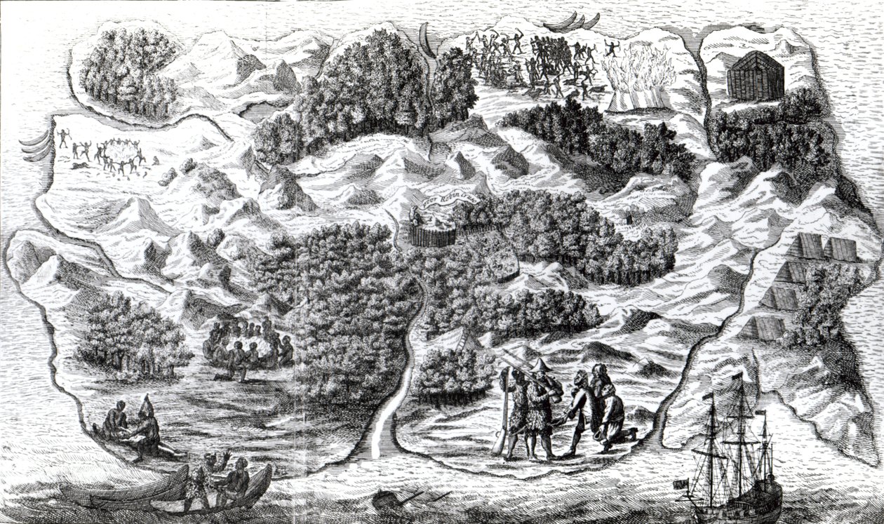 Wyspa Robinsona Crusoe, grawerowana przez Clarka i Pine