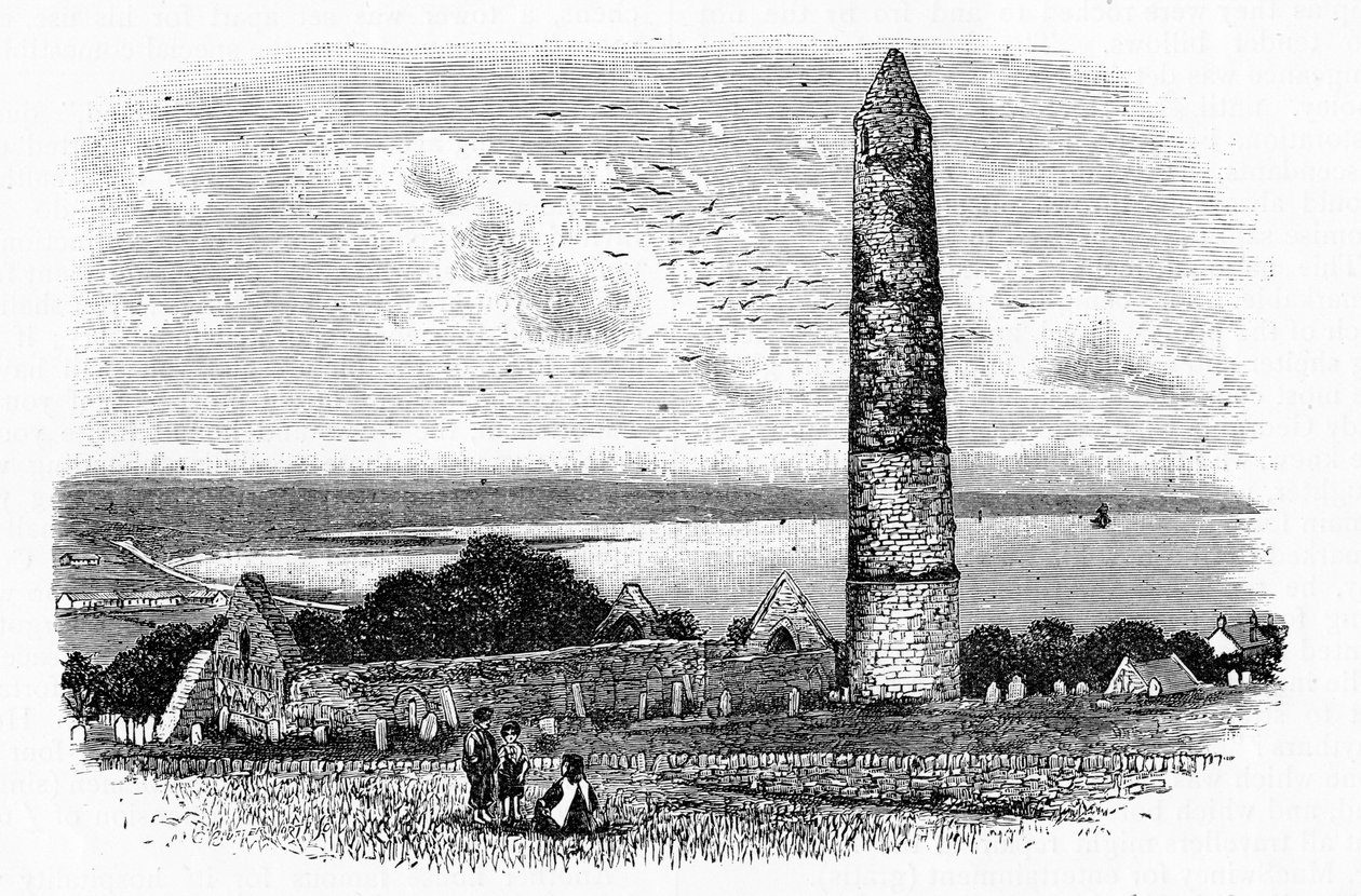 Okrągła wieża i ruiny kościoła św. Declana w Ardmore, ok. 1888 r. autorstwa English School