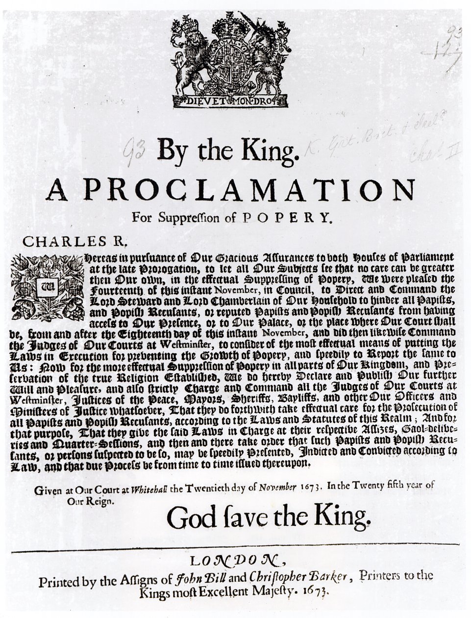 Deklaracja królewska, 1675 autorstwa English School