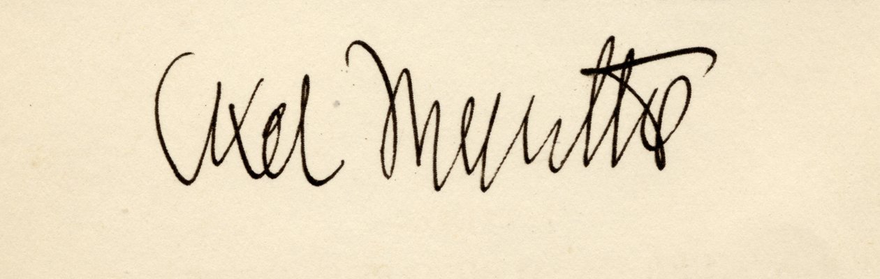 Podpis Axela Martina Fredrika Munthe, z „Historii San Michele” Axela Munthe, wydanej w 1932 autorstwa English School