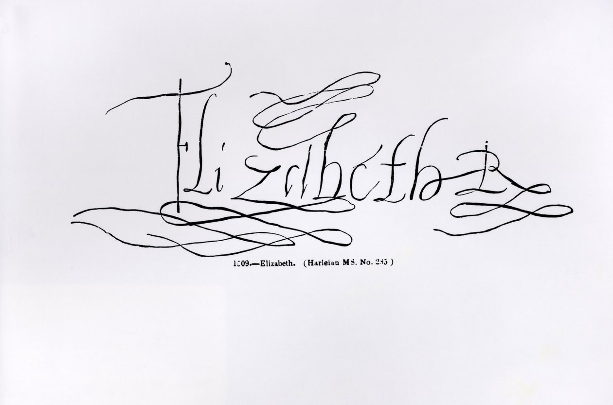 Podpis królowej Elżbiety I (1533-1603) (pióro i atrament na papierze) autorstwa English School