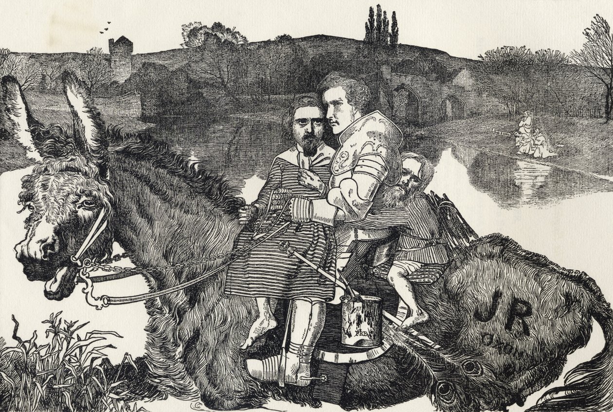 Sir Isumbras at the Ford, z „Katalogu kolekcji rycin, akwafort i drzeworytów” Richarda Fishera, opublikowanej w 1879 r. autorstwa English School