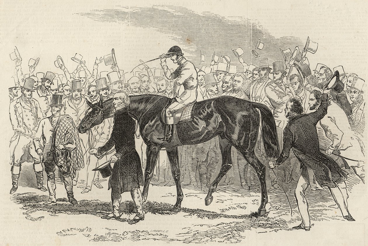 Sir Tatton Sykes prowadzący w zwycięzcy St. Leger, z „The Illustrated London News”, 26 września 1846 autorstwa English School