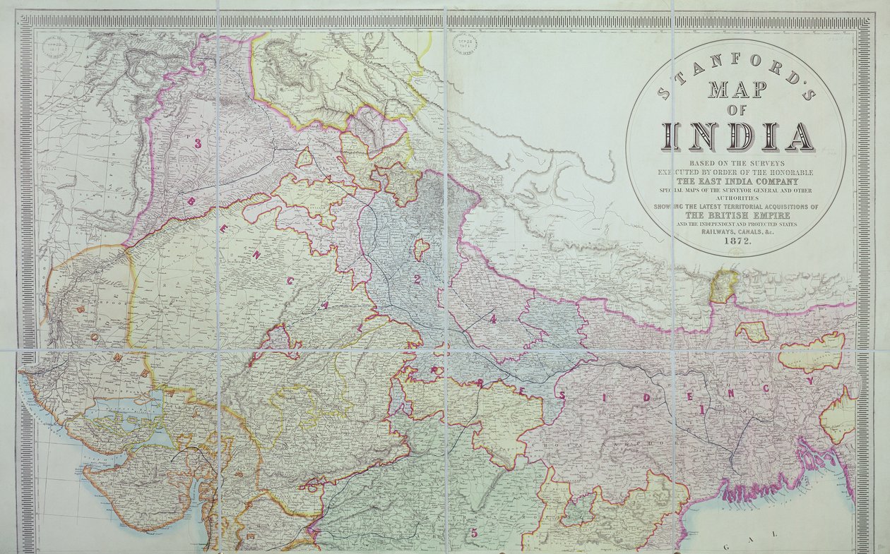 Stanfords Mapa Indii, 1872 autorstwa English School