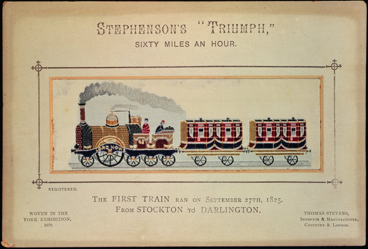Stephensons Triumph, tkany na wystawę w Yorku, 1879 (stevengraph) (patrz także 151153) autorstwa English School