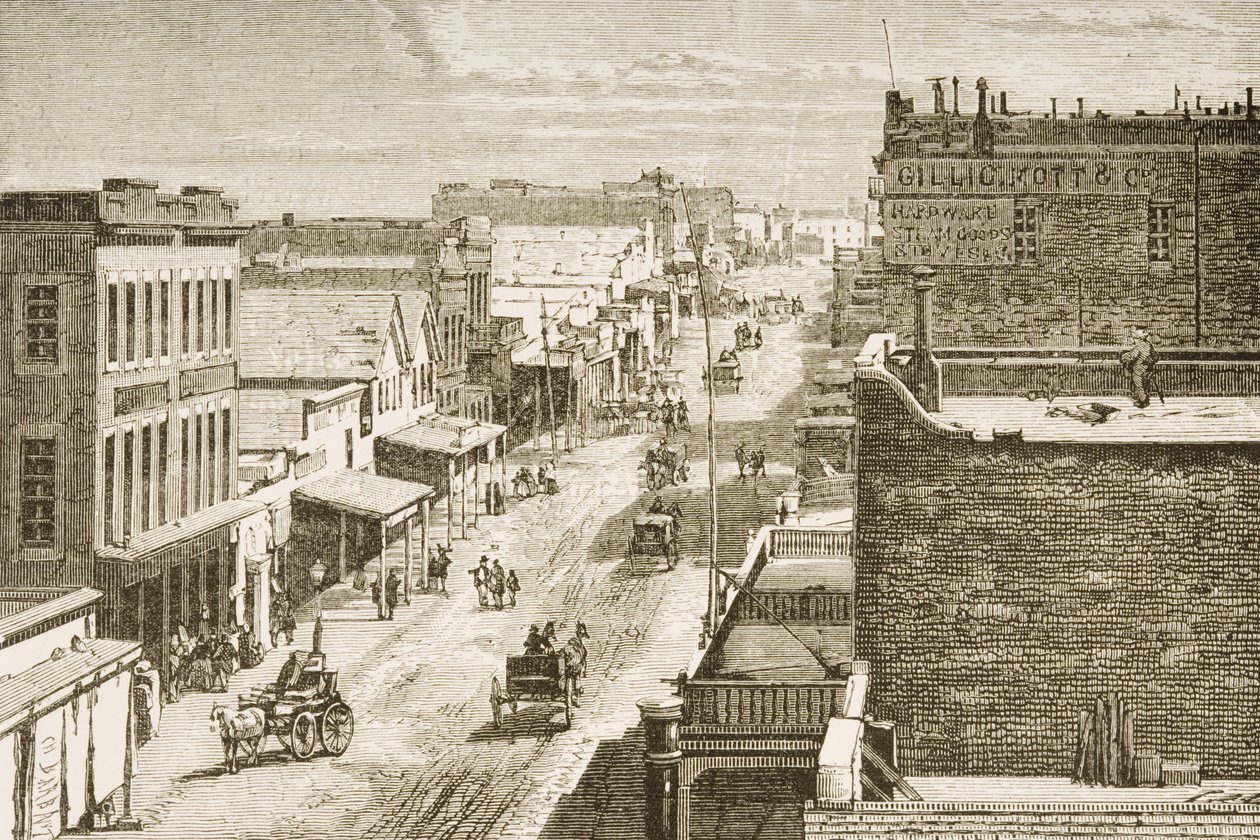 Ulica w Virginia City, Nevada, z „American Pictures”, wydanej przez The Religious Tract Society, 1876 autorstwa English School