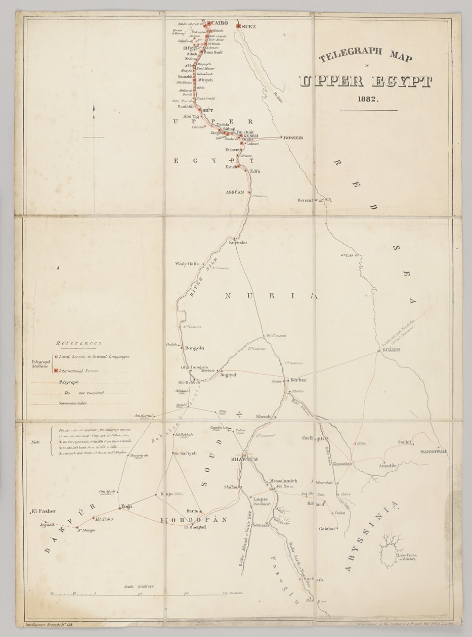 Mapa telegraficzna Górnego Egiptu 1882 autorstwa English School