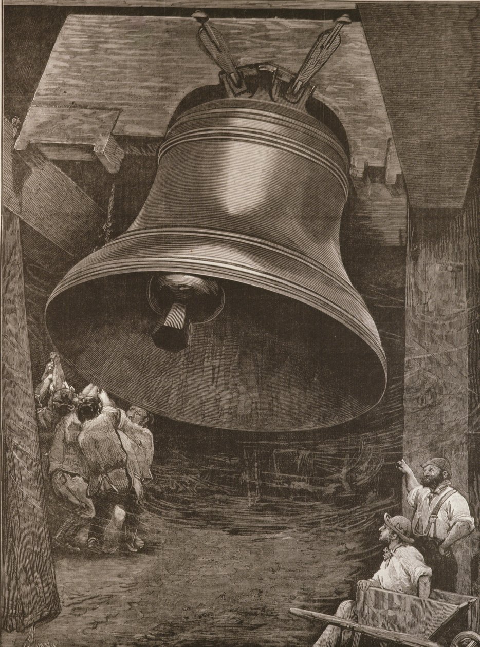 Testowanie Wielkiego Dzwonu dla Katedry Św. Pawła w Fabryce Panów Taylora i Syna, Loughborough, z „The Illustrated London News”, 14 stycznia 1882 autorstwa English School