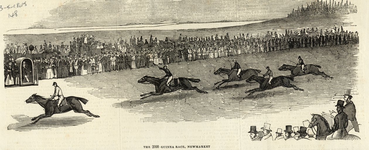 The 2000 Guinea Race, Newmarket, z „The Illustrated London News”, 3 maja 1845 r. autorstwa English School