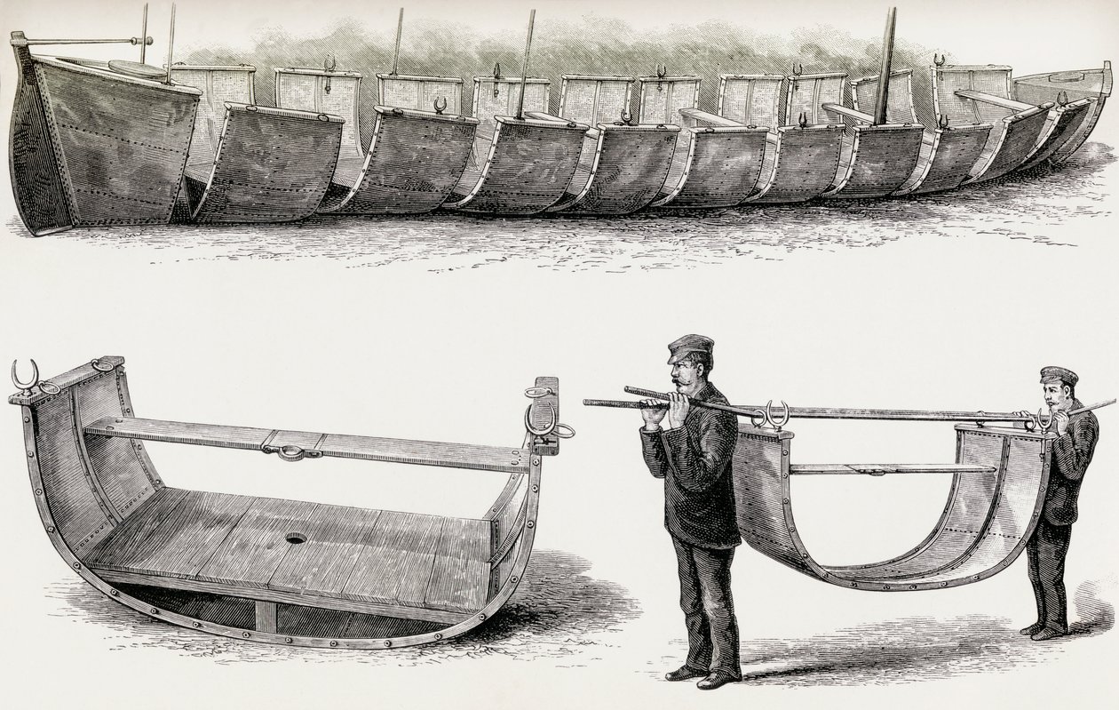 28-stopowa stalowa łódź Advance, zaprojektowana do transportu lądem, 1890 (drewno) autorstwa English School