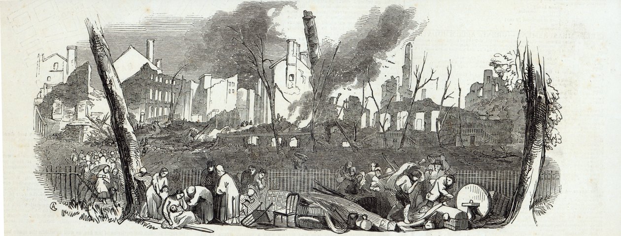 The Bowling-green i Marketfield-street, Nowy Jork, z The Illustrated London News, 23 sierpnia 1845 r. autorstwa English School