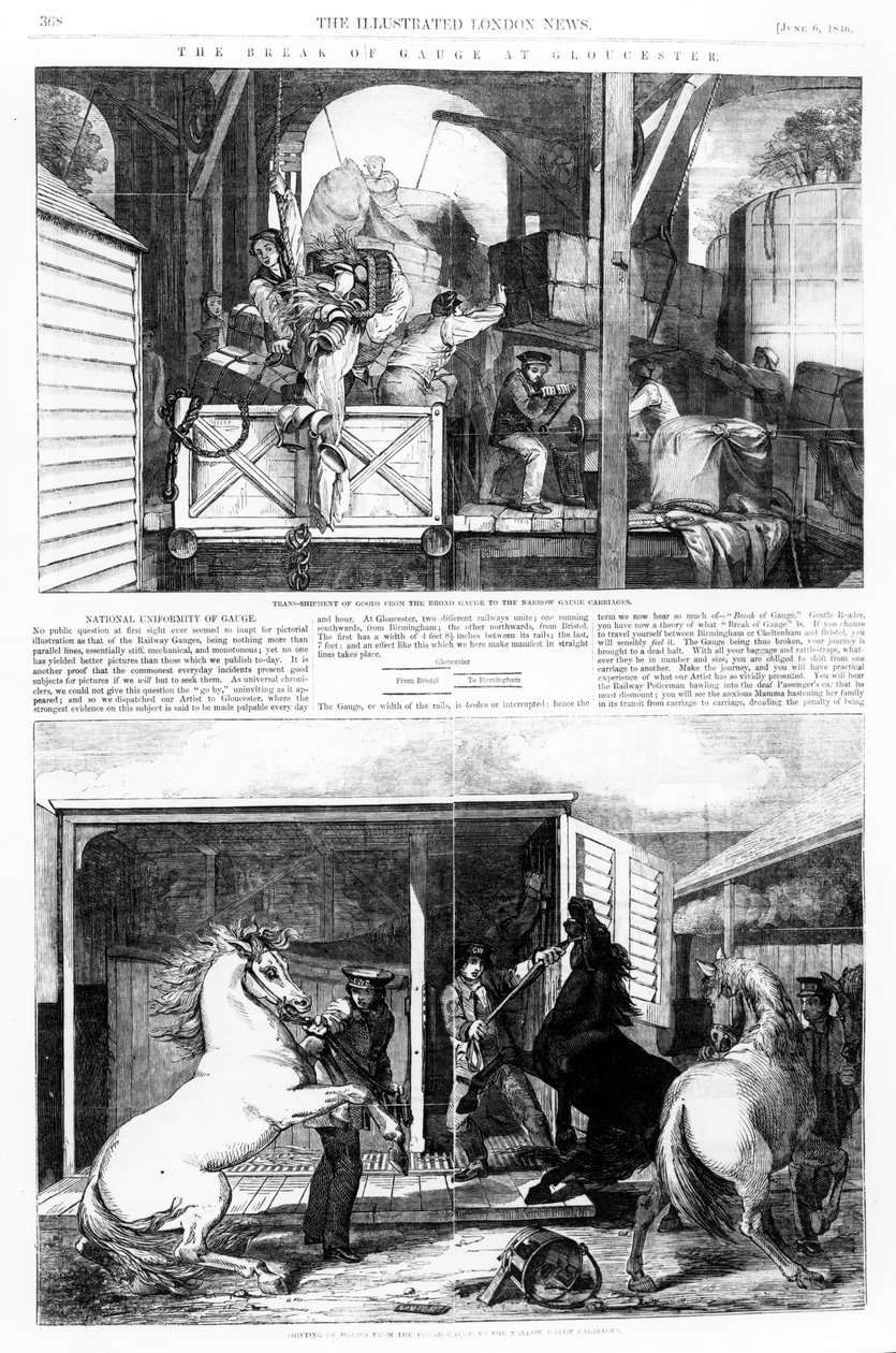The Break of Gauge w Gloucester, ilustracja z „The Illustrated London News”, 6 czerwca 1846 r. autorstwa English School
