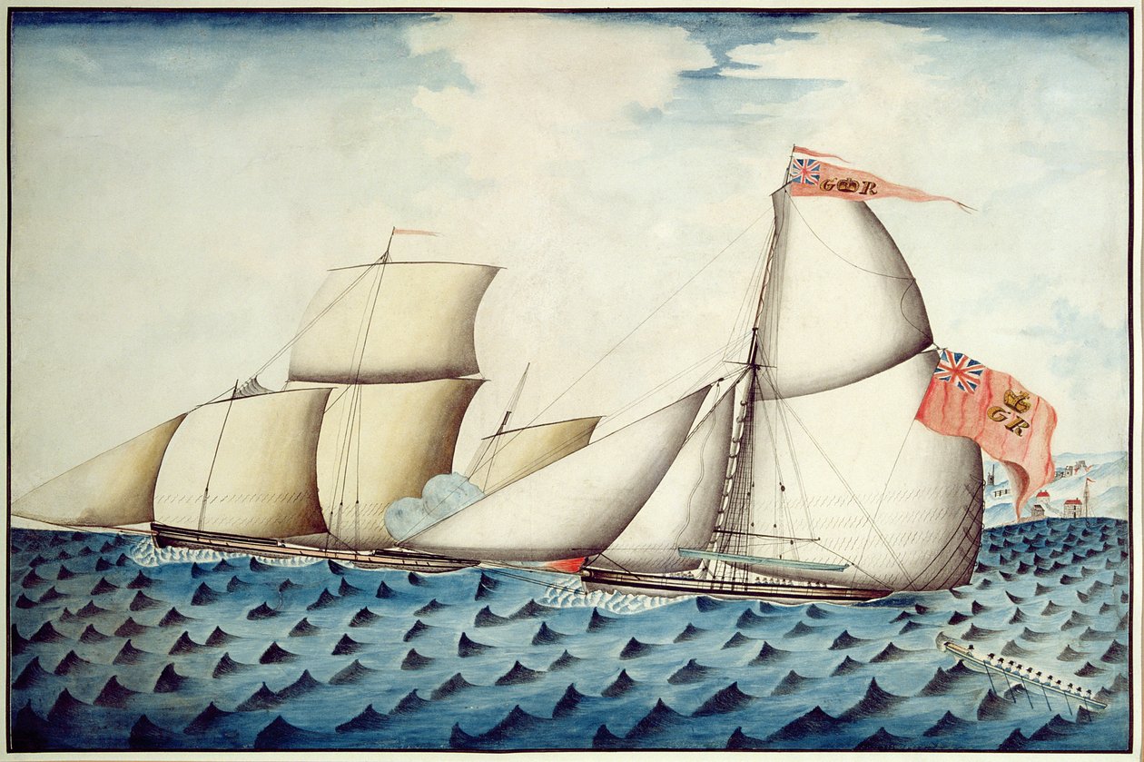 Schwytanie czterech braci przez Borsuka, Revenue Cutter, c.1823 (pióro i toaleta) autorstwa English School
