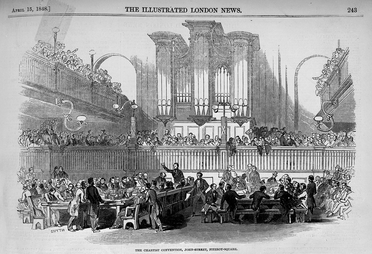 Konwencja czartystów na 23 John Street, Fitzroy Square z „The Illustrated London News”, 15 kwietnia 1848 autorstwa English School