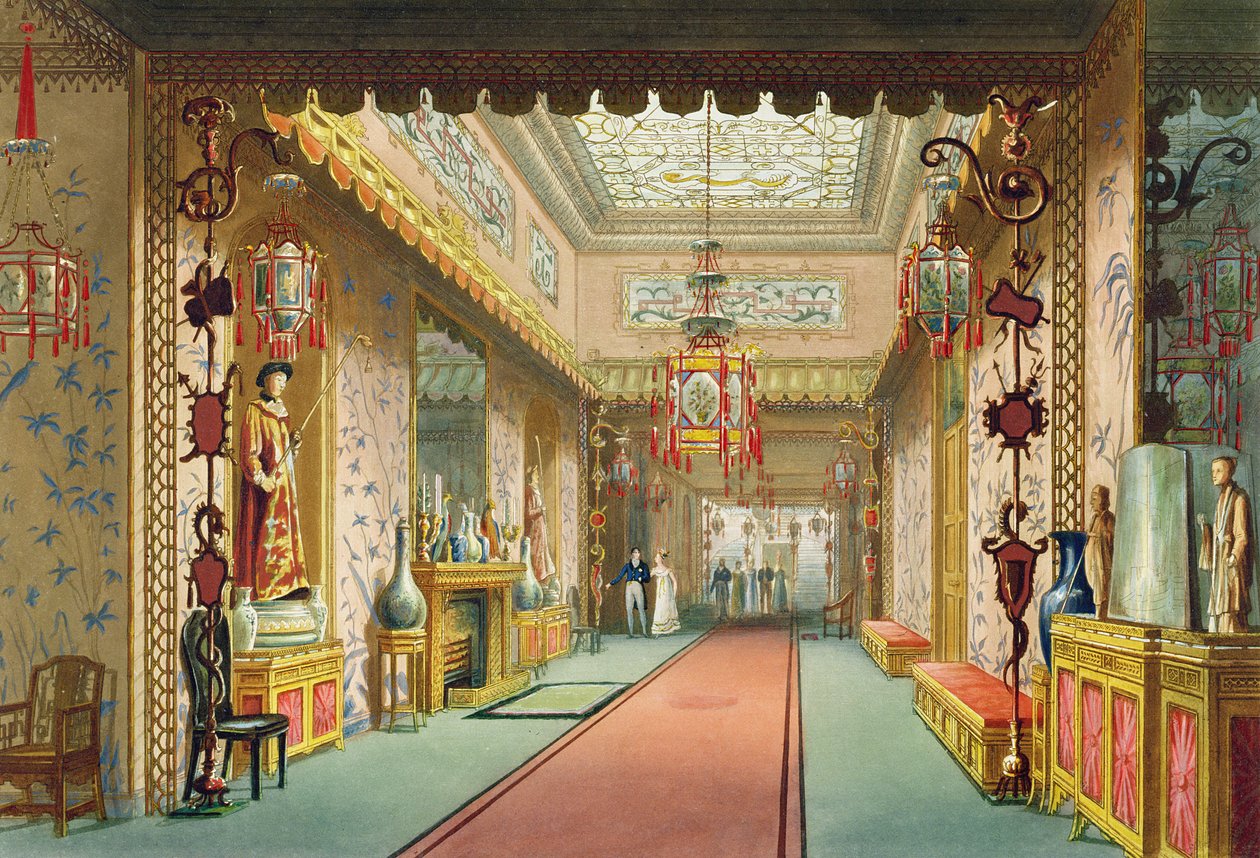 Galeria Chińska, z Views of the Royal Pavilion, Brighton autorstwa Johna Nasha (1752-1835), 1826 (akwatinta) autorstwa English School
