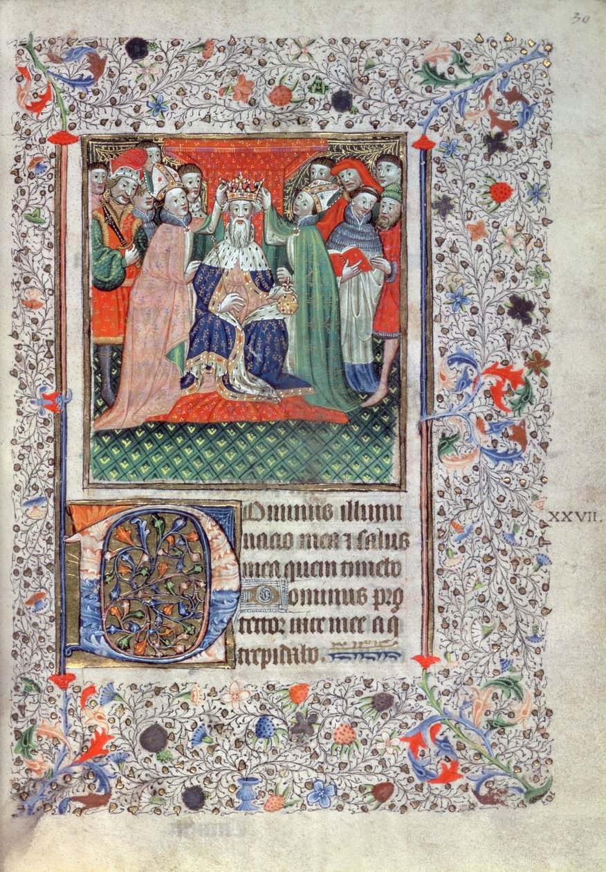 Koronacja Dawida, z Psałterza Plantageneta, Londyn, ok. 1430-40 autorstwa English School