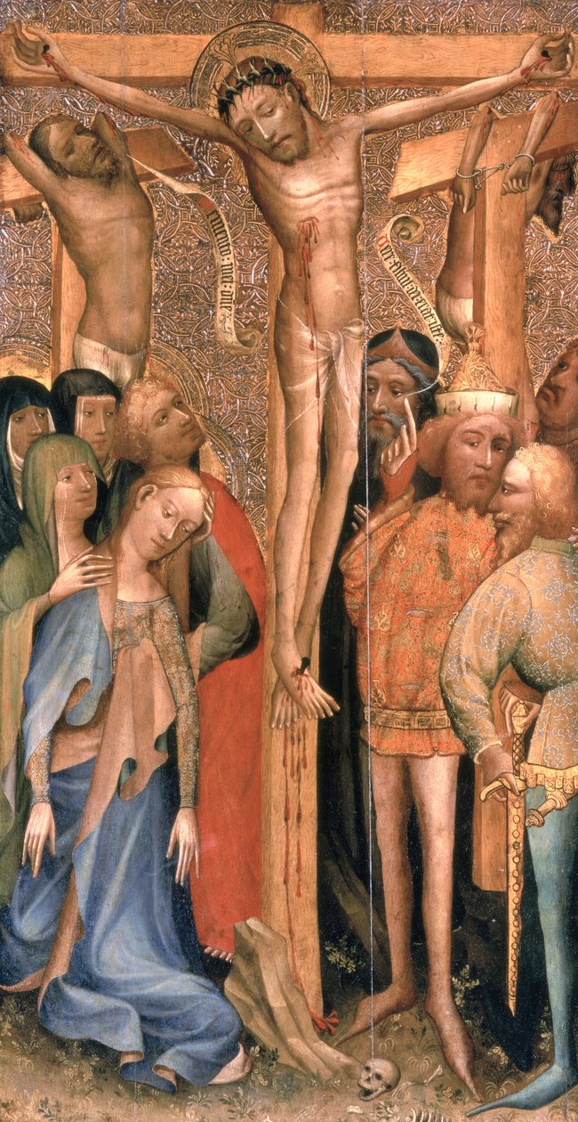 Ukrzyżowanie, ok. 1395 (tempera i płaskorzeźba z pozłacanej cyny na panelu) autorstwa English School