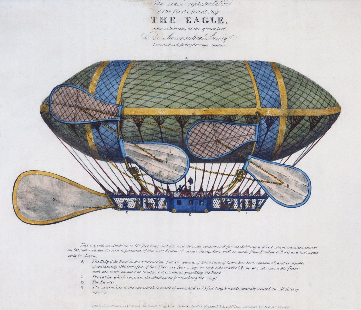 The Eagle Airship, wyd. Ackermann & Co., Londyn, 1834 autorstwa English School