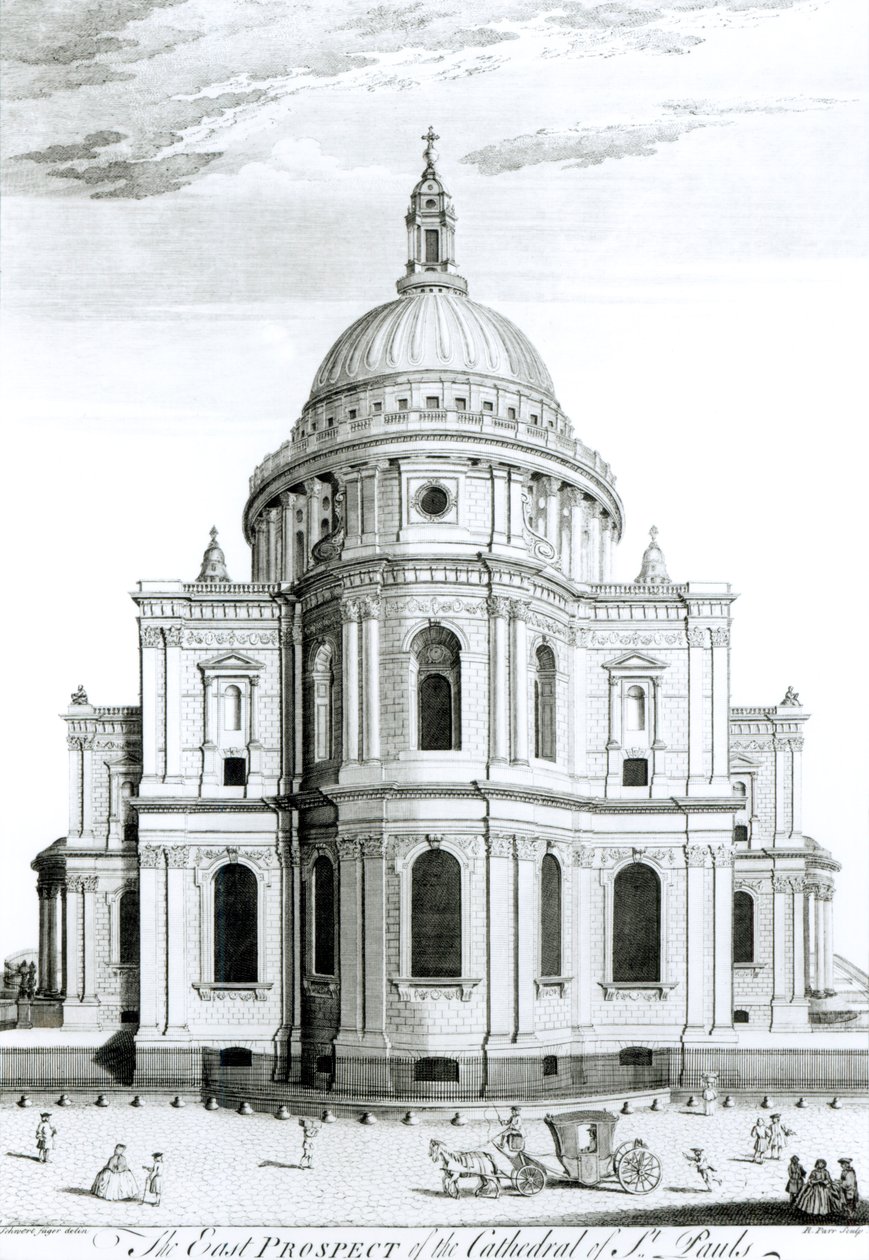 Wschodnia perspektywa katedry św. Pawła, grawerowana przez R. Parra (fl.1723-50) autorstwa English School
